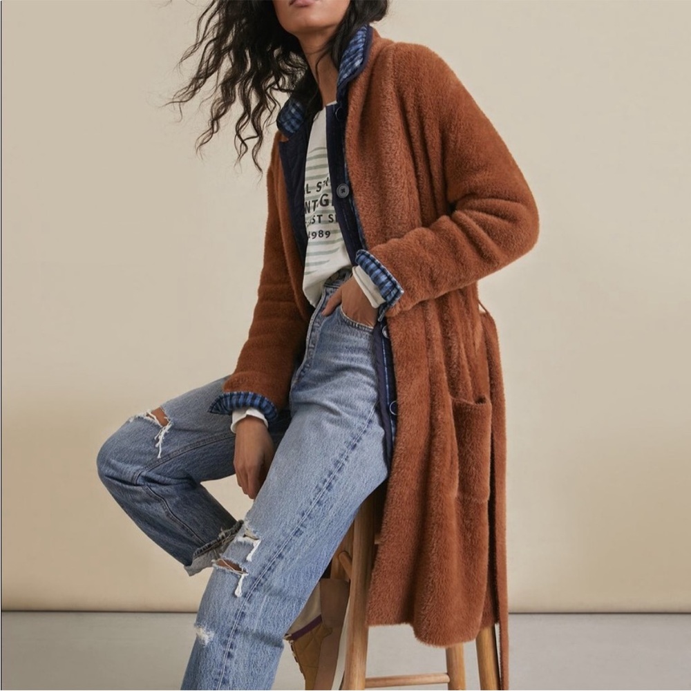 Anthropologie Amadi Nancy Eyelash Cardigan Honey Light Brown - Picture 2 of 15